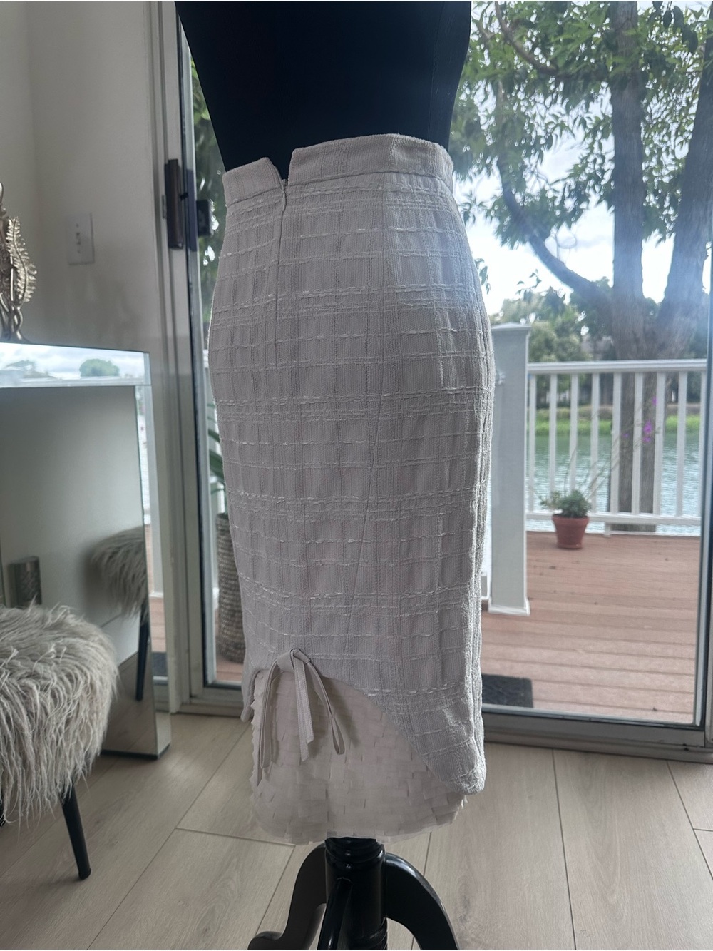 Valentino Light Gray Textured Pencil Skirt with Back Lace Tie Detail